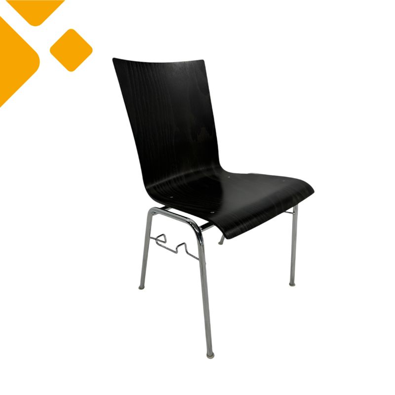 Schalenstuhl "KARL", Holz/Chrom, Reihenverbinder, schwarz