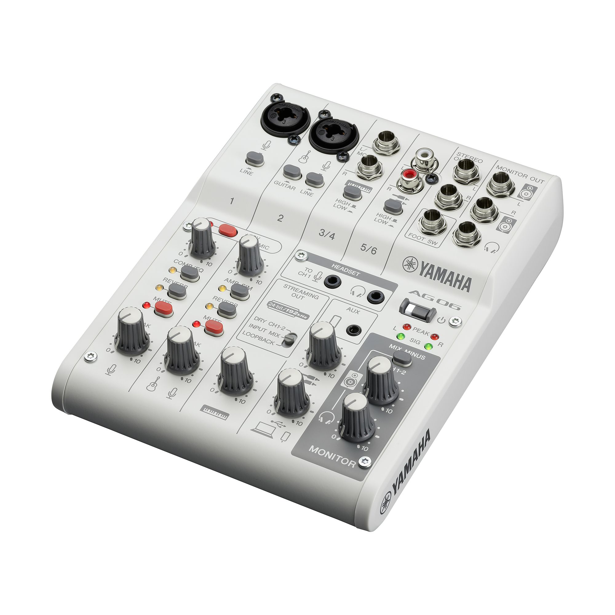 Mischpult Yamaha AG06, analog, USB, weiß, 2 Kanal